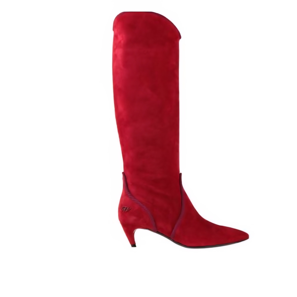 Roger Vivier Red Heeled Boots with Kitty Heel